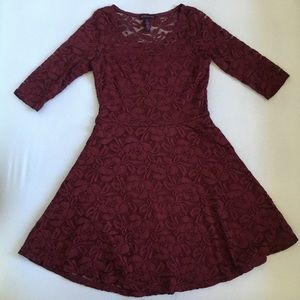Red/maroon Floral Lace Formal Dress